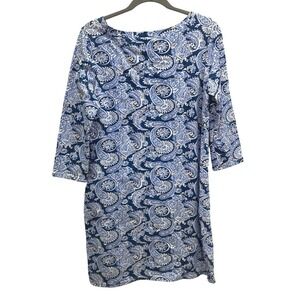 Gretchen Scott Paisley Print Dress 3/4 Sleeve Casual Blue White M